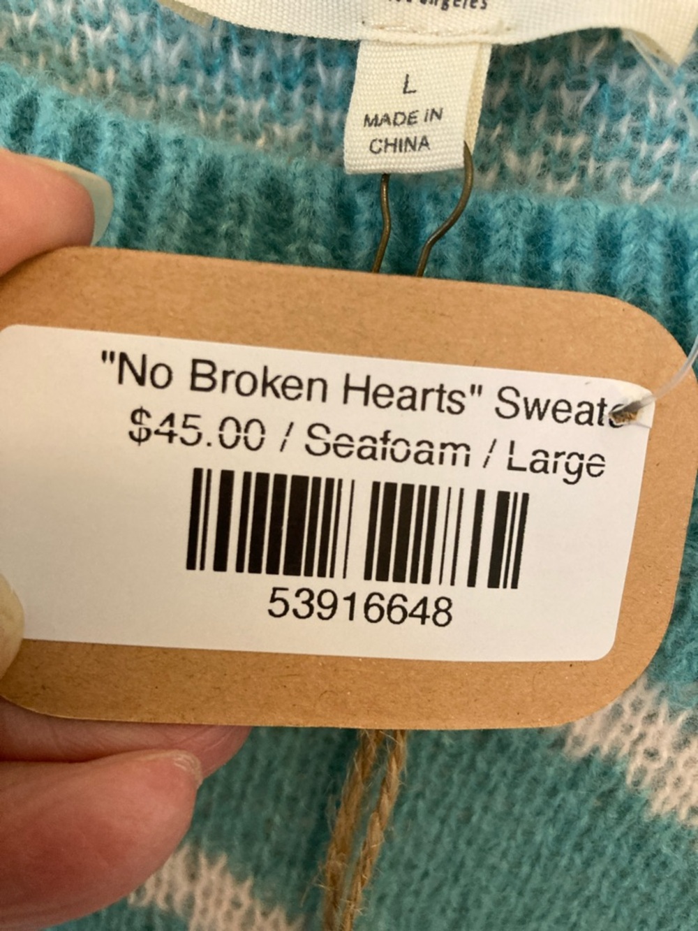 easel NWT Seafoam Crewneck Sweater with White Heart - Picture 4 of 9